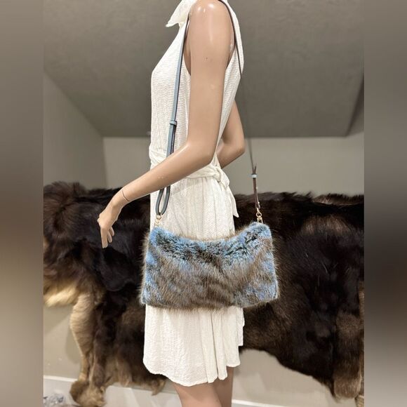 2 Tone Handmade Genuine Beaver Fur Soft Slouchy Clutch/Shoulder Bag/Crossbody - Picture 15 of 16